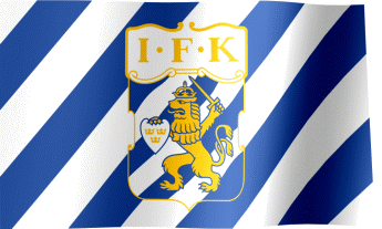 The waving fan flag of IFK Göteborg with the logo (Animated GIF)