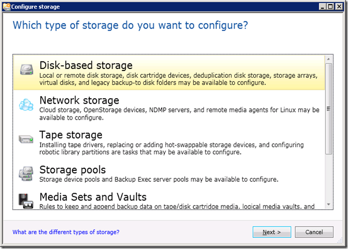 Which type of storage do you want to configure