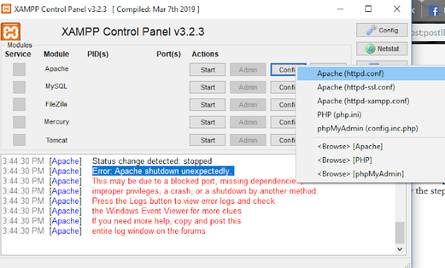 Solution "XAMPP apache shutdown unexpectedly"