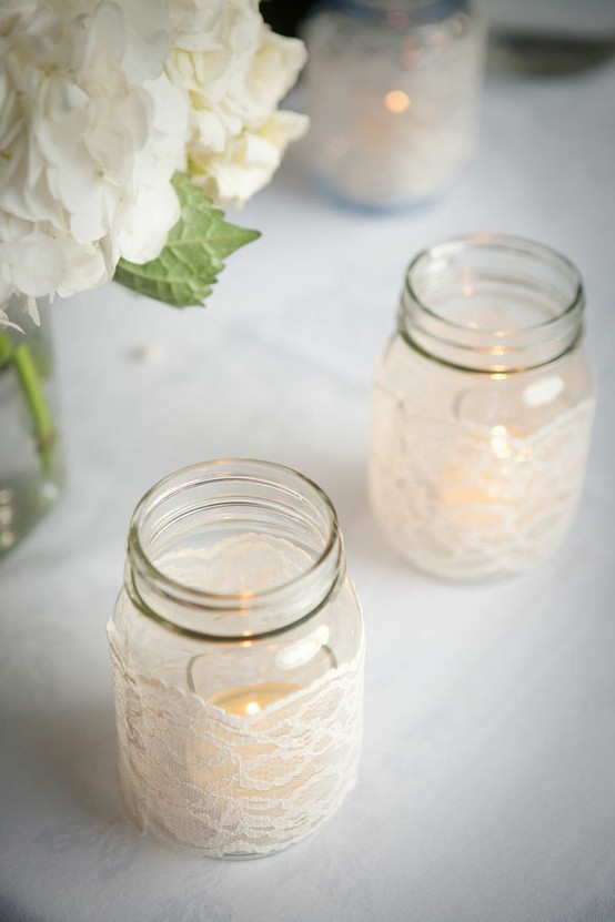 Or wrap lace around them for vintage luminaries source 
