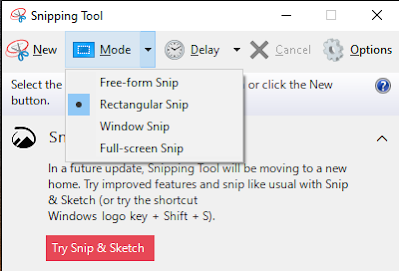 Snipping Tool options