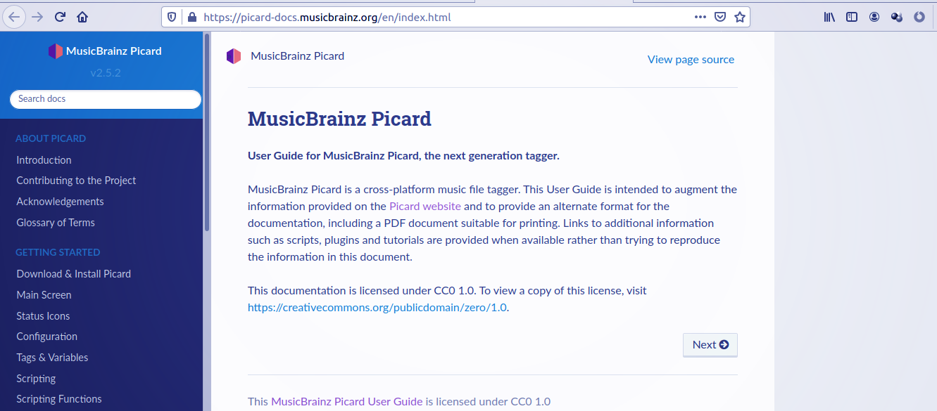 MusicBrainz Picard documentation page