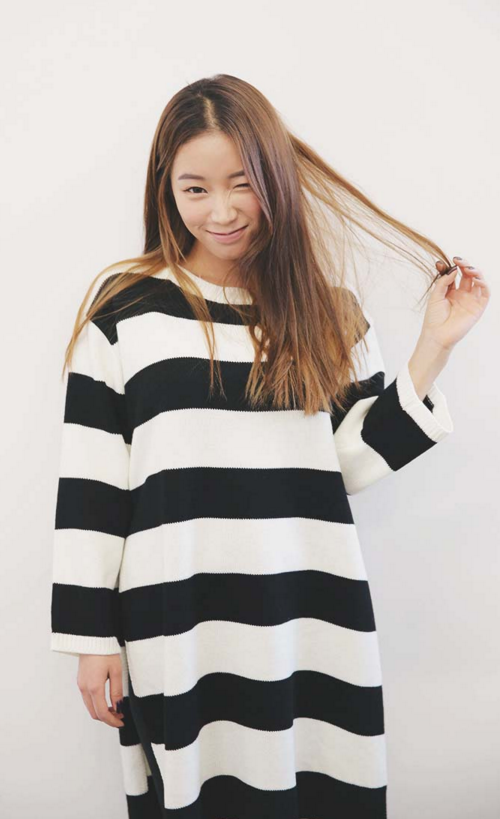  Striped Slit Side Knit Dress