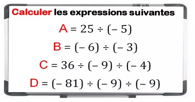 calculer les expressions les nombres relatifs en écriture décimale maths 4éme exercice