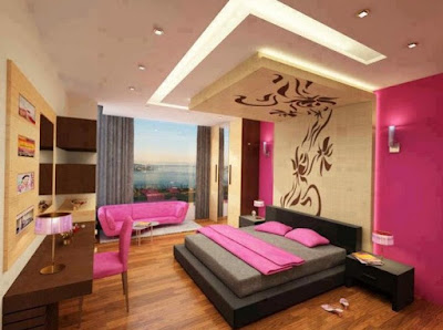 desain plafon kamar tidur pink untuk perempuan