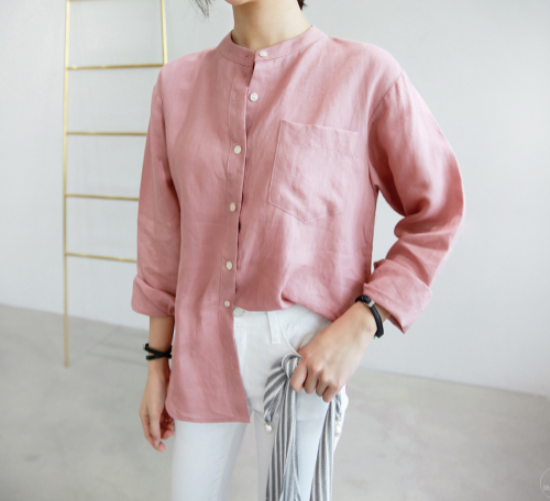 Linen Mandarin Collar Shirt