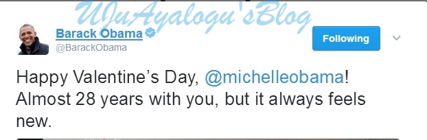 “Almost 28 years with you, but it always feels new” Barack Obama tweets sweet Valentine’s Day message to Michelle