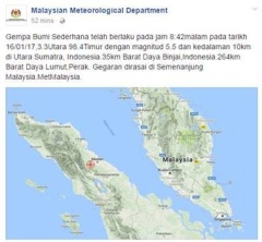 Gempa di Sumatera, penduduk di P. Pinang rasai gegaran 