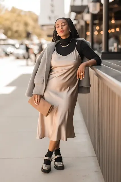 Turtleneck + Slip Dress Layered Magic