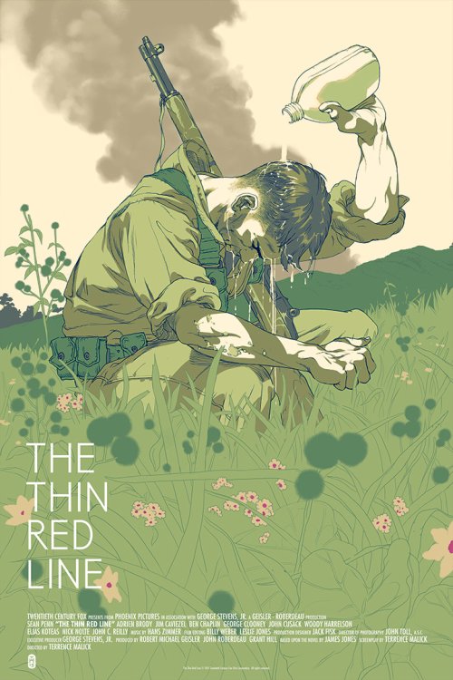 Tomer Hanuka ilustrações posters cartazes filmes vintage Além da Linha Vermelha (The Thin Red Line)