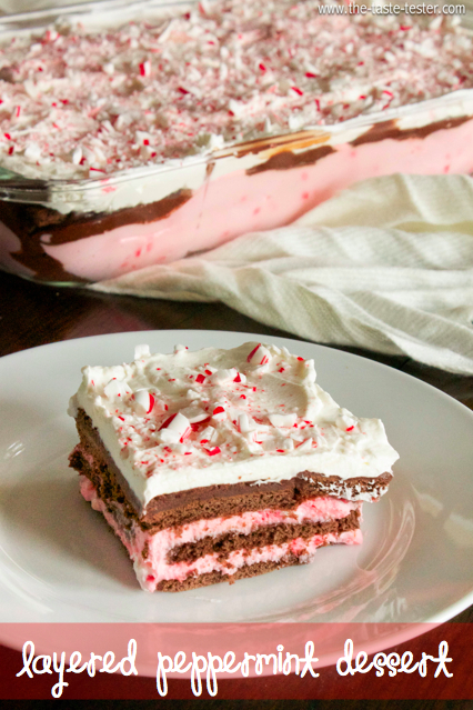 Layered Peppermint Dessert an easy recipe idea for your holiday feast #recipe #dessert www.the-taste-tester.com