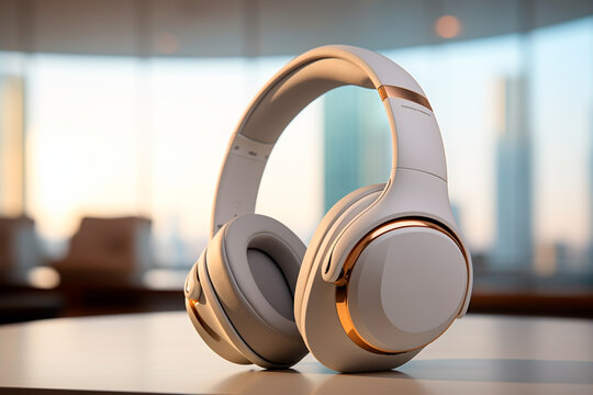 Immersive Sound Technology: High-End Noise Cancelling Headphones, Spotlighting Ergonomic Design on a Sophisticated Background