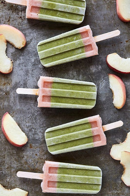 ROASTED PEACH AND VANILLA BEAN MATCHA POPSICLES