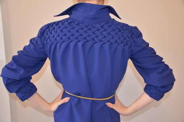 Shirt dress with lattice smocked yoke sewing pattern hacking smocking fabric manipulation Lady McElroy Crepe from Minerva smocking in clothing sewing & fashion blogger