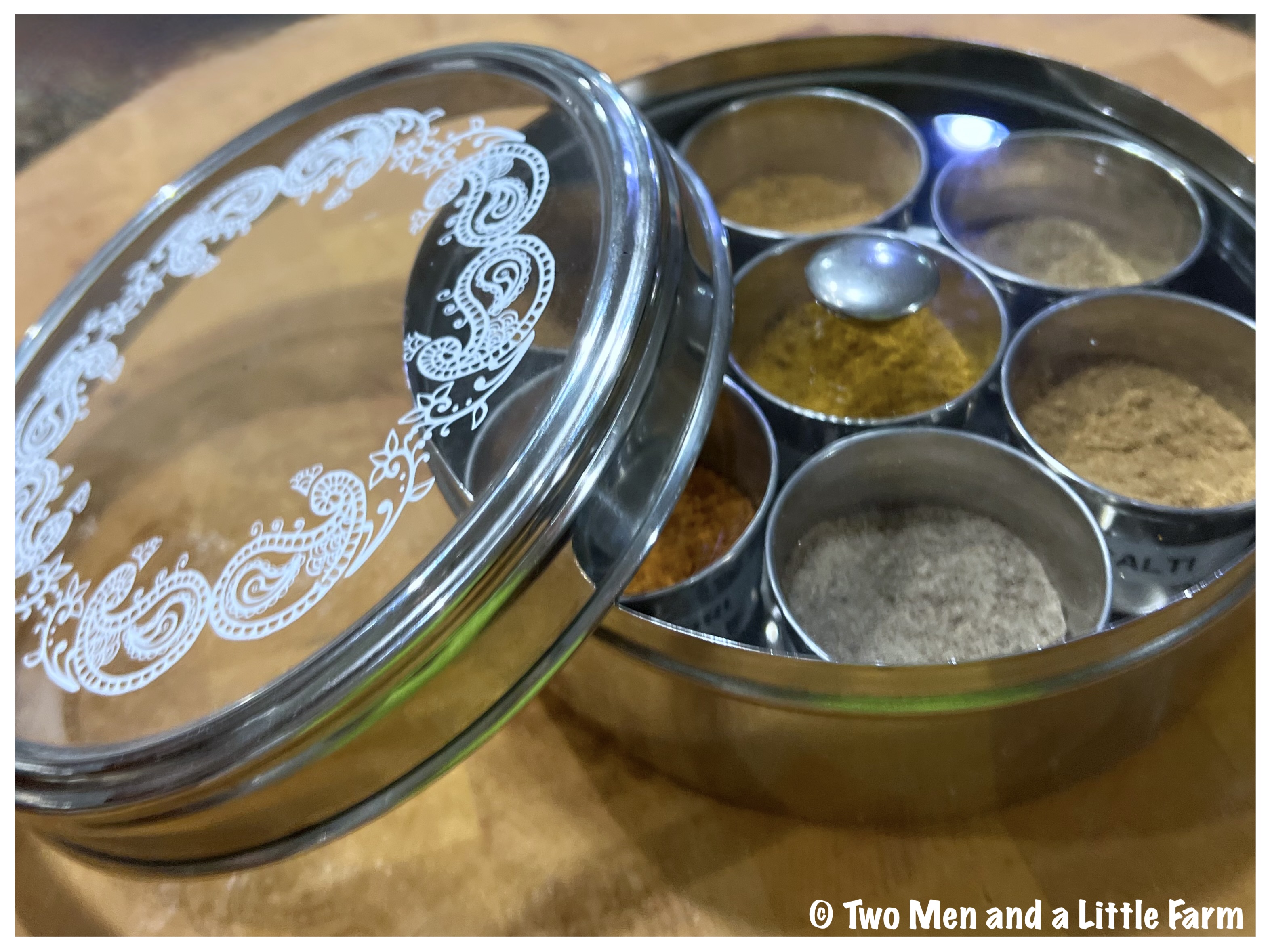Stainless Steel Indian Spice Box, Steel Masala Dabba, Double Lid