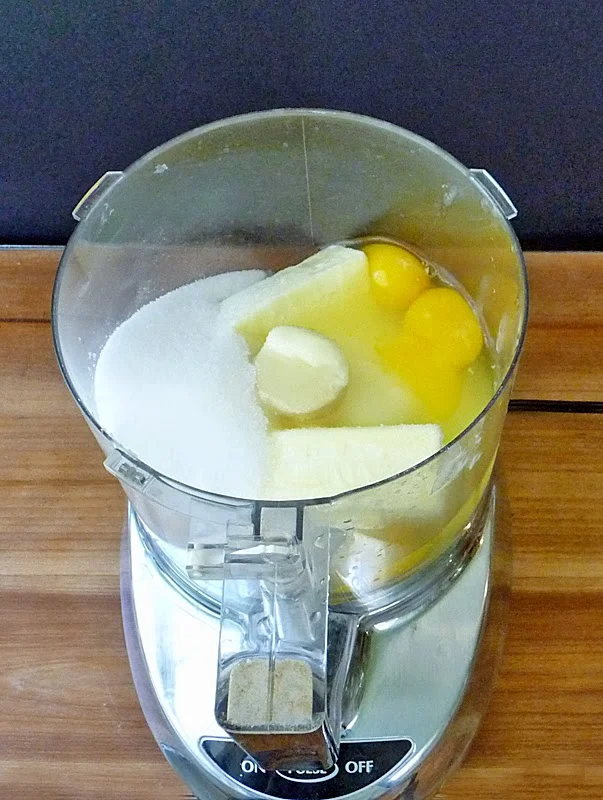 Applesauce Cupcakes ingredients being mixed in a food processor