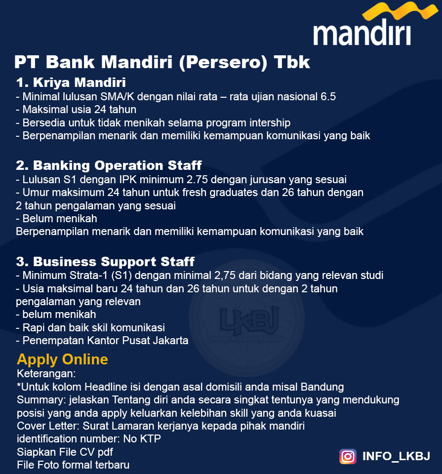 PT Bank Mandiri (Persero) Tbk Loker Lowongan Kerja Bandung 
