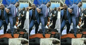 Viral Photos Of Pastor Walking On Church Members, Claims He’s Too Holy To Walk On The Ground