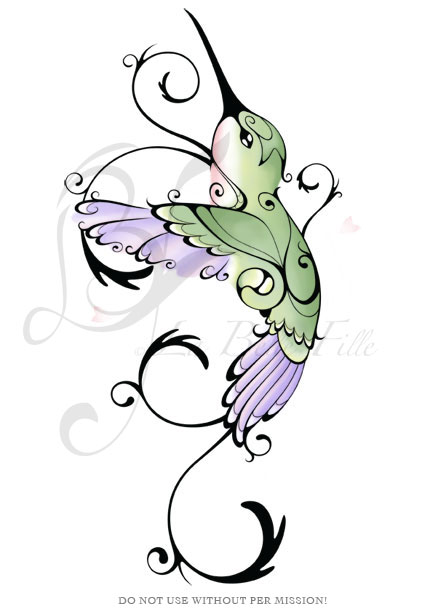 tribal hummingbird and hibiscus tattoo Royalty Free Stock Vector Art