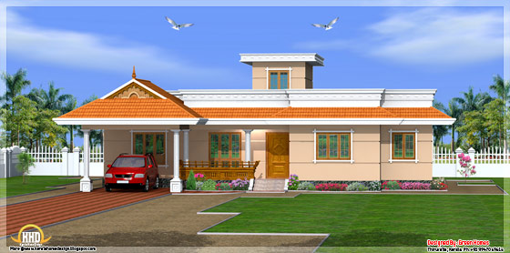 1500 Square Feet One Story Kerala Style House Elevation - May 2012