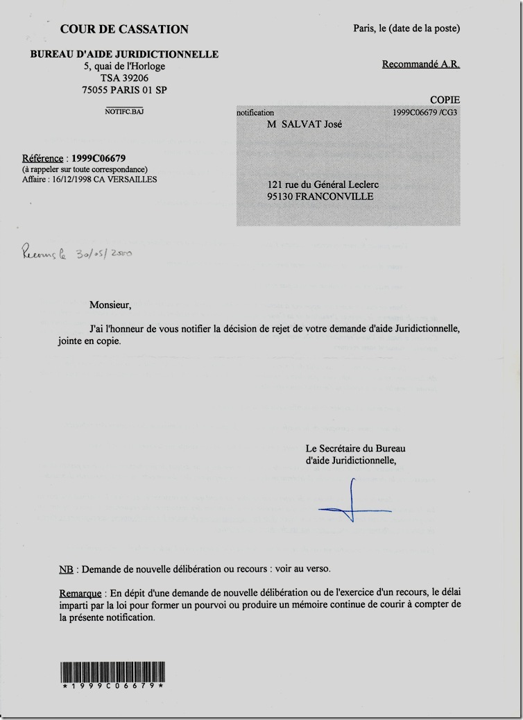 Rapport De Maitre Marc Baroni Decision Du 13 Avril 2000 Du Bureau D Aide Juridictionnelle Cour De Cassation Rejet