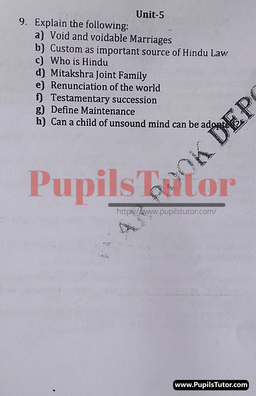 M.D. University LL.B. Family Laws First Semester Important Question Answer And Solution - www.pupilstutor.com (Paper Page Number 2)