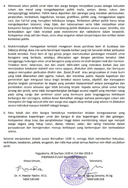 Lanjutan siaran pers PP Muhammadiyah tentang Ramadhan 1439H / 2018M
