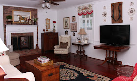 The family room with equestrian farmhouse touches.