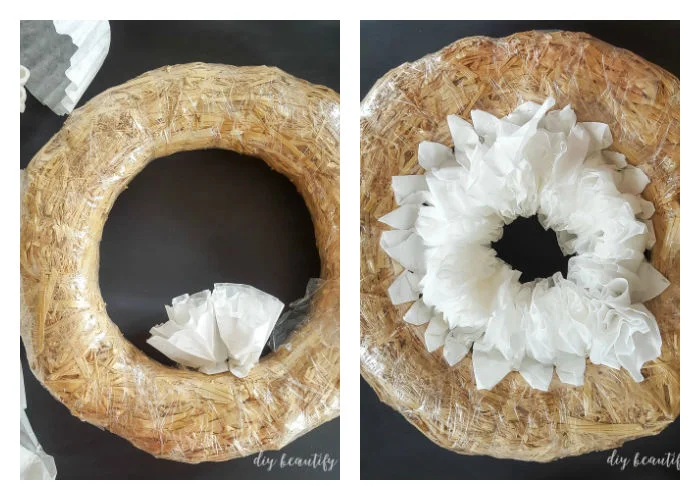 glue florets to inside edge of wreath, working all the way around