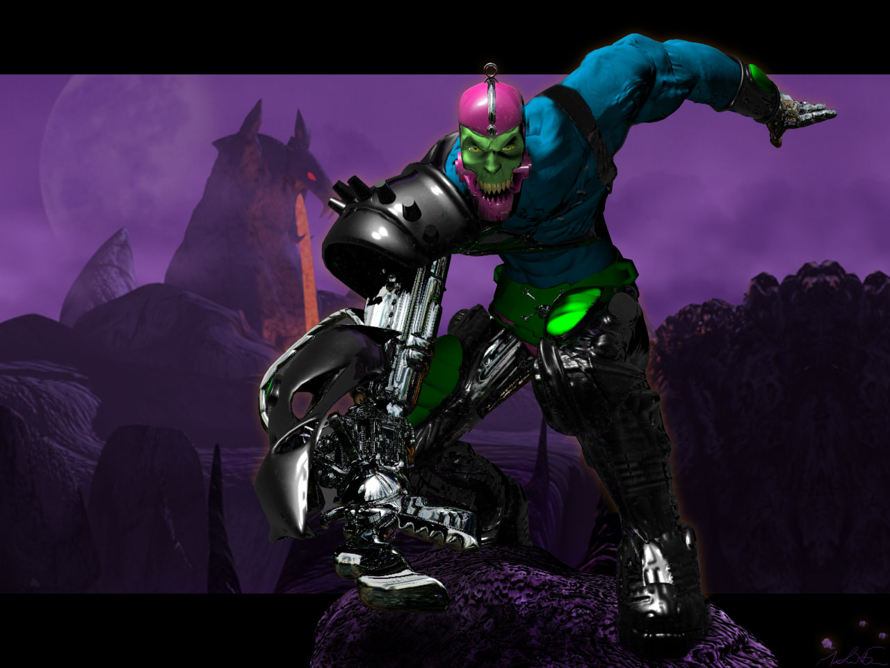 trapjaw and evilynn desktop wallpaper created in 3d studio max for