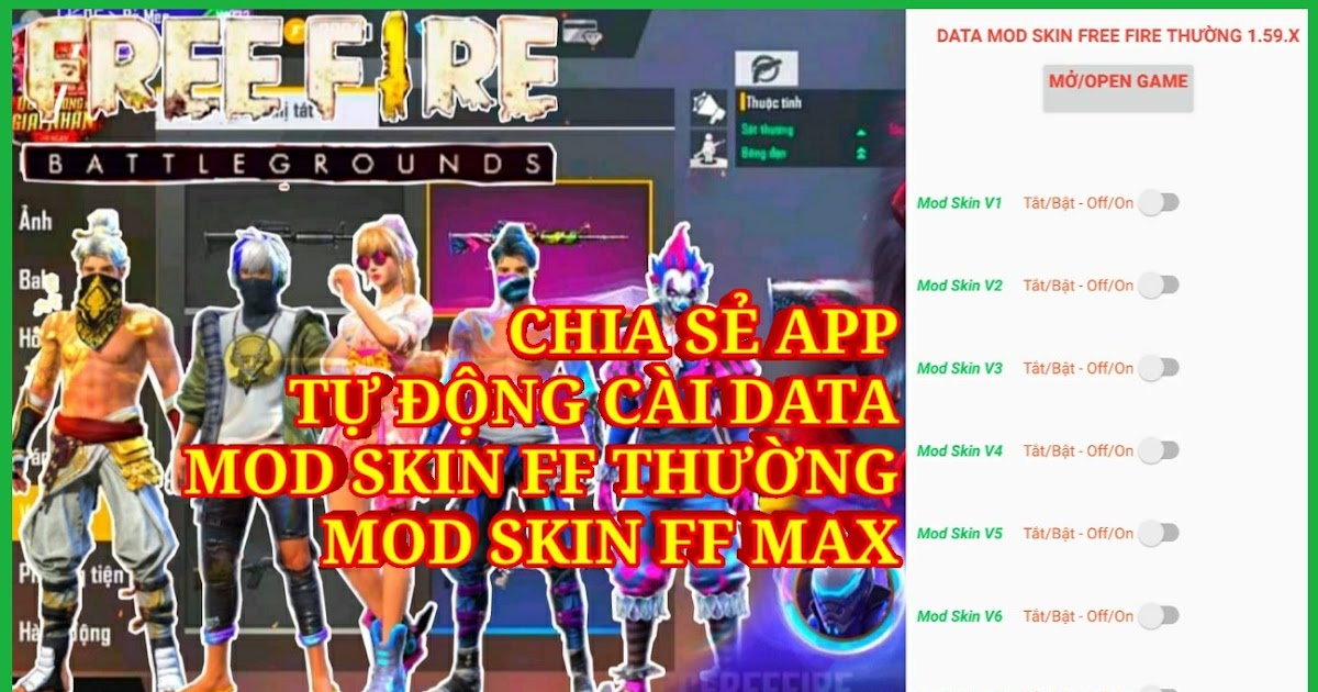 APP TỰ ĐỘNG CÀI ĐẶT DATA MOD SKIN QUẦN ÁO VIP FREE FIRE THƯỜNG OB26 1