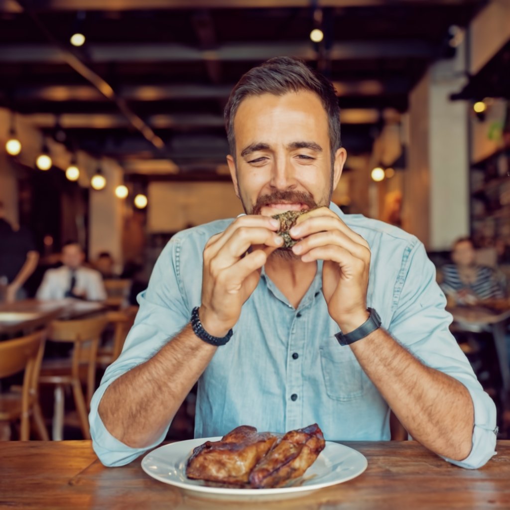 تحميل صور بدون حقوق جميله A_man_in_a_restaurant_eating_meat_for_the_camera%20(3)