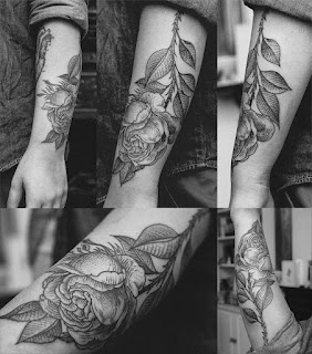 Rose Woodcut Style Tattoo