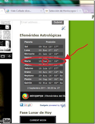 Efemerides Marte en Cancer