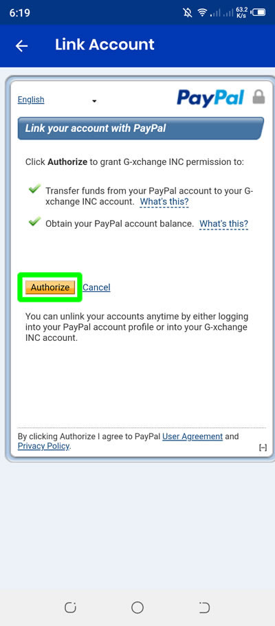 authorize linking gcash to paypal