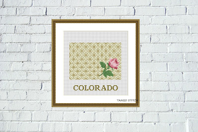 Colorado map cross stitch pattern floral ornament embroidery - Tango Stitch