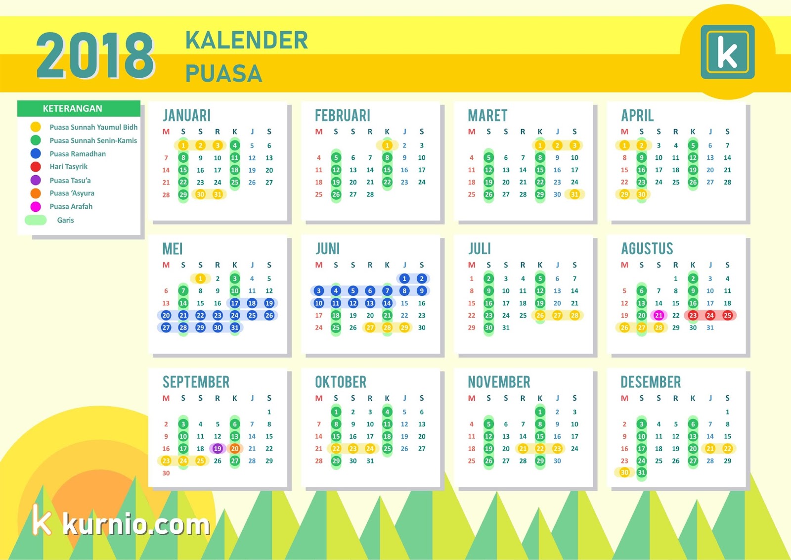 Kalender Puasa Sunnah 2018: Yuk Amalkan! - Kurnio Design