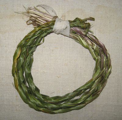 sweetgrass braids tied into a wreath