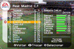 FIFA 2003 (GBA) team lineup screen