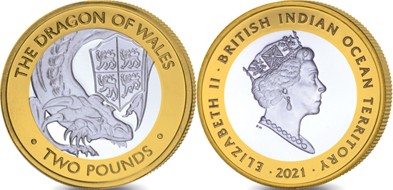 British Indian Ocean Territory 2 pounds 2021 - The Queen's Beasts - The Red Dragon of Wales