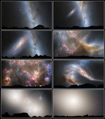 This series of illustrations shows the predicted merger between our Milky Way galaxy and the neighboring Andromeda galaxy.Image via NASA/ ESA/ Z. Levay and R. van der Marel, STScI/ T. Hallas/ A. Mellinger.