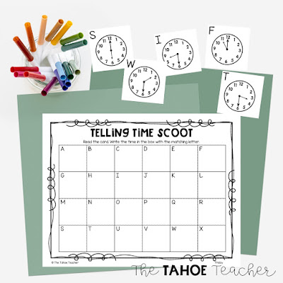 Telling time to the hour and half hour with first grade math centers