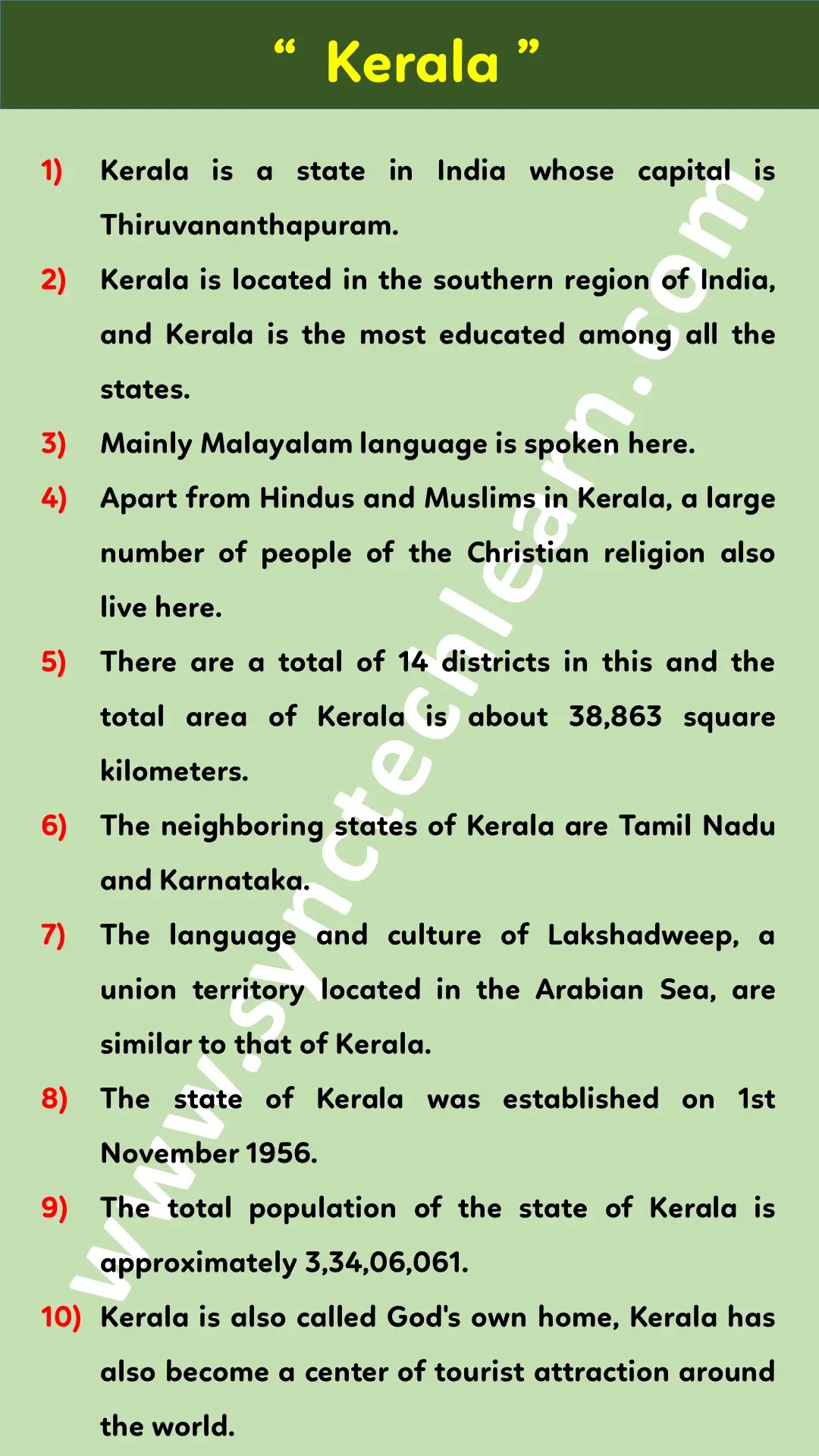 10 lines on Kerala in English