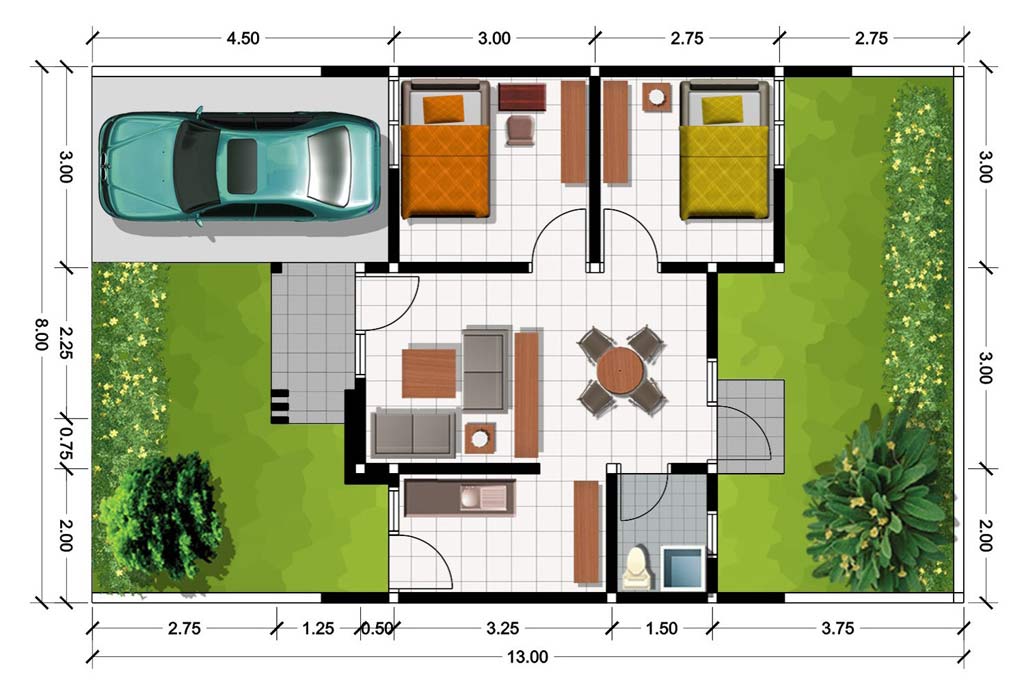 [Update] Desain Denah Rumah Minimalis Ukuran 6 x 8 Meter 