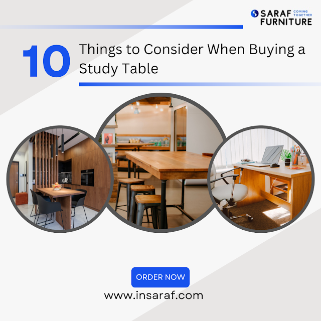 Finish your search for the perfect study table by considering these ten factors. Size, comfort, and durability matter—each is important. The Saraf furniture owner is there to provide the perfect furniture for your needs.