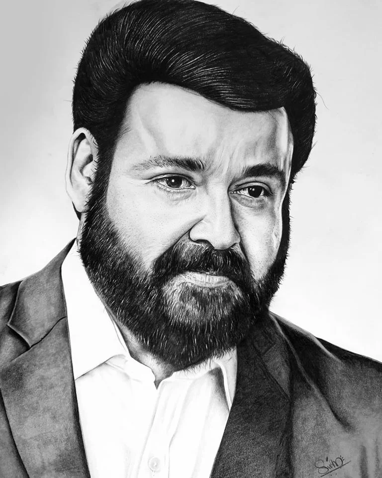 Pencil drawing of actor Mohanlal New Look