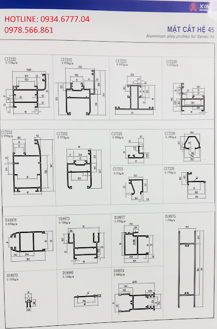 Mặt cắt nhôm Xingfa hệ 45