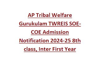 AP Tribal Welfare Gurukulam TWREIS SOE-COE Admission Notification 2024-25 8th class, Inter First Year Course