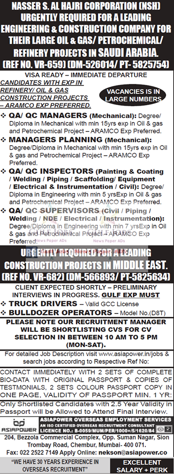 NSH Saudi Arabia Oil & Gas refinery project Jobs