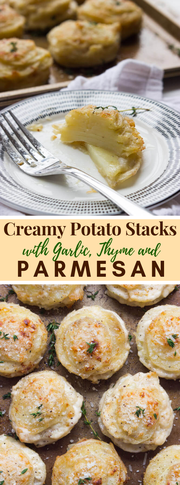 CREAMY POTATO STACKS WITH GARLIC, THYME, AND PARMESAN #dinner #partydinner